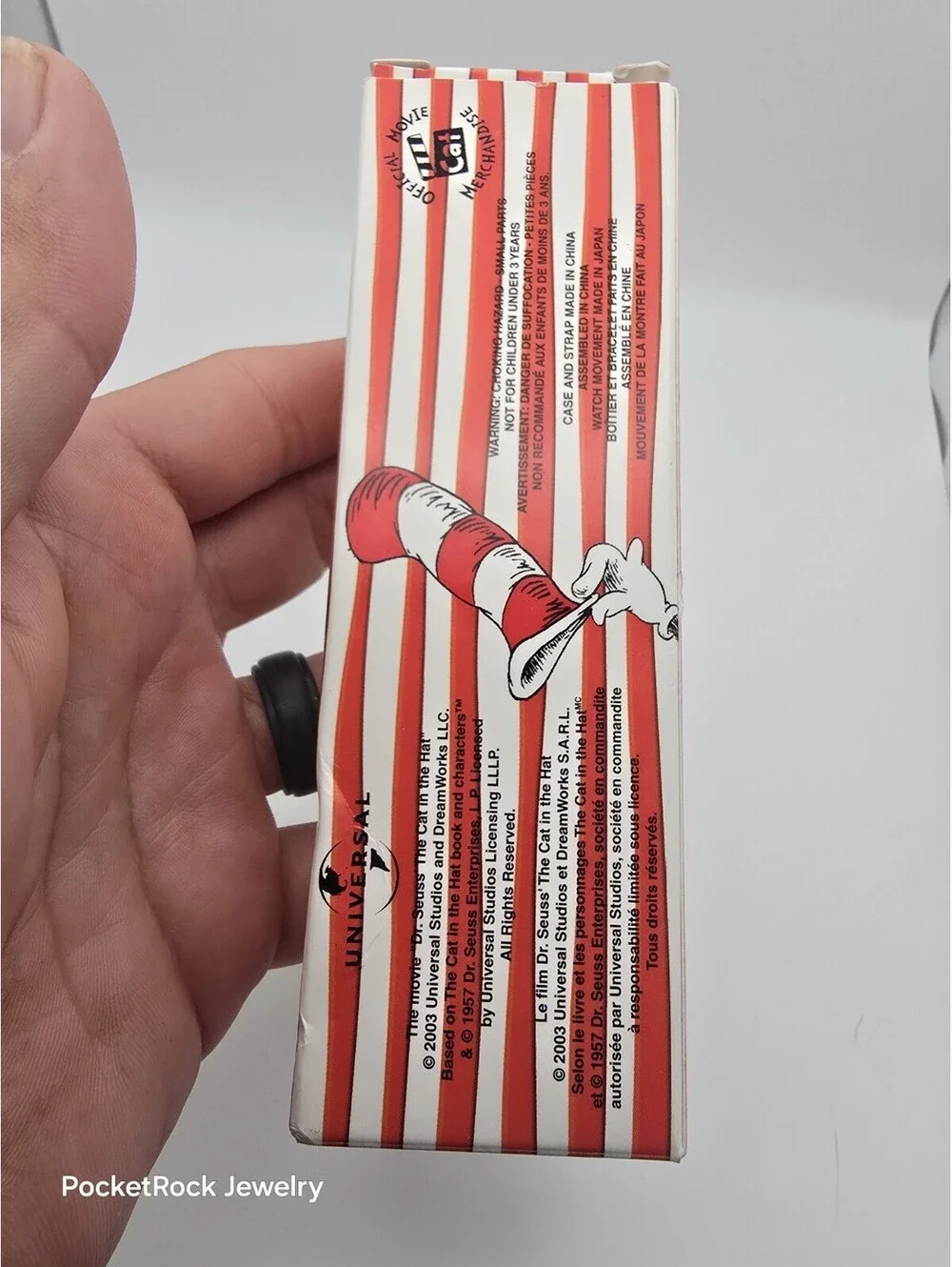 Dr Seuss Cat in the Hat Watch 2003 Movie Red Leather Strap Silver Tone Analog